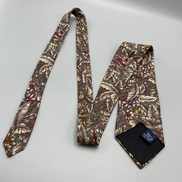 Oscar De La Renta Tie Muted Tropical Floral Pattern Necktie Grey Purple Jacquard - Picture 4 of 6